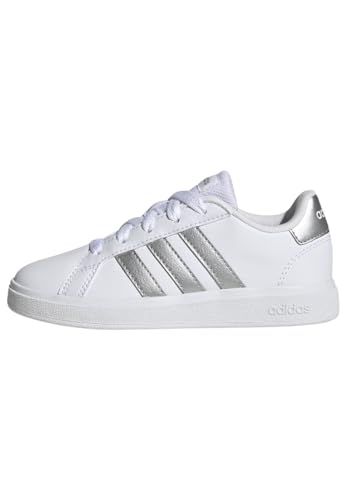 adidas Grand Court Lifestyle Tennis Lace-up Shoes, Zapatillas Unisex niños, White/Matte Silver/Matte Silver, 32 EU