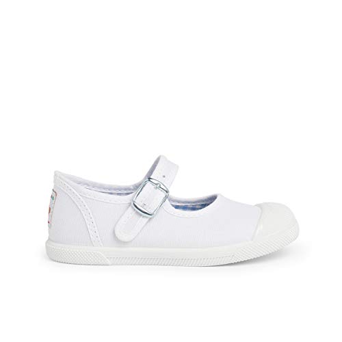 Pisamonas Zapatillas Lona niña con Hebilla y Puntera de Goma Talla 27 en Color Blanco