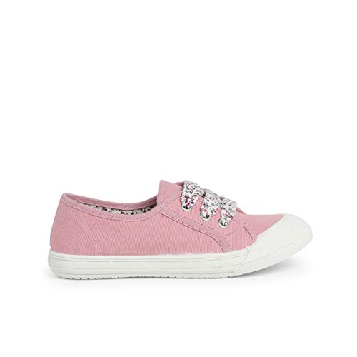 Pisamonas Zapatillas Tela Punta Goma Cordones Talla 31 en Color Rosa