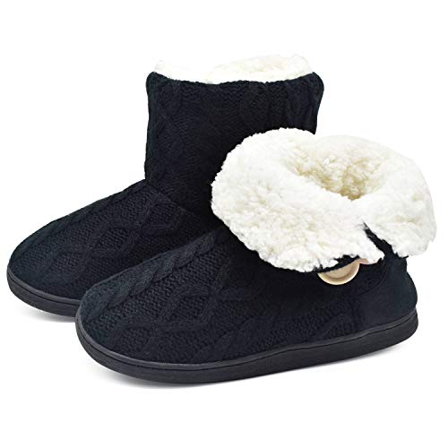 ONCAI Zapatillas De Casa Para Mujer En Invierno Lana Artificial Forrada De Botones En El Lateral, Cómoda y Cálida Negro 40/41 EU