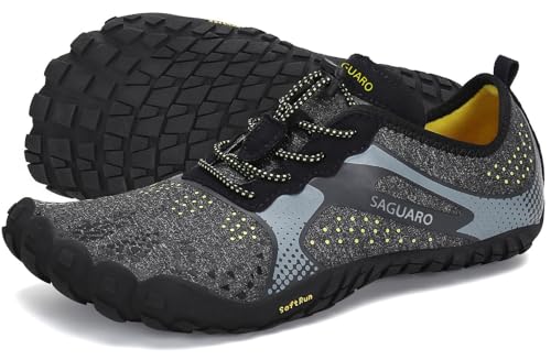 SAGUARO Hombre Mujer Barefoot Zapatillas de Trail Running Minimalistas Zapatillas de Deporte Fitness Zapatos Descalzos para Correr en Montaña Escarpines de Agua, Metal Negro, 42 EU