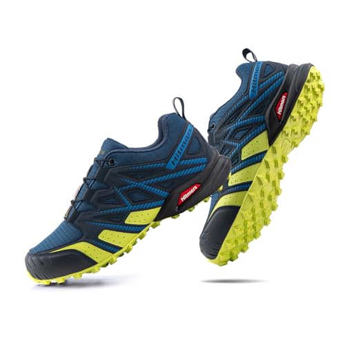 Hitmars Zapatillas Trail Running Hombre Mujer Zapatillas Trekking Hombre Mujer Senderismo Ligeras Zapatos Aire Libre Antideslizante Azul-Verde EU 43