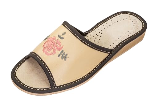 APREGGIO - Zapatillas de cuero para mujeres - Suela de goma maciza - Cómodas de llevar - Suaves - Producto 100% natural - Hechas a mano (Hueso, 36)