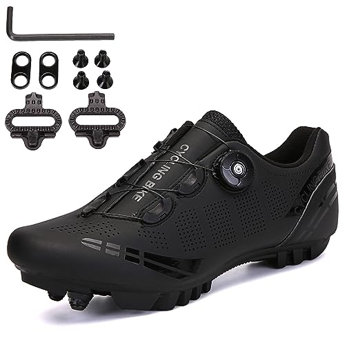 PENXZT Zapatillas para Hombres de montaña en Bicicleta Compatible con shimano SPD 2 Pernos Pedales Zapatos MTB Carreras en Interiores y al Aire Libre,Negro,39 EU