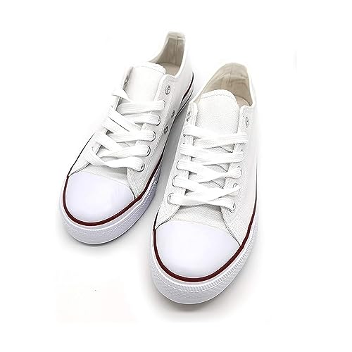 Zapatilla De Lona Blancas con Cordón para Niños y niñas. Zapatillas Canvas de Lona Infantil Unisex Talla 30 - Verifique su Talla en la Tabla de Tallas.