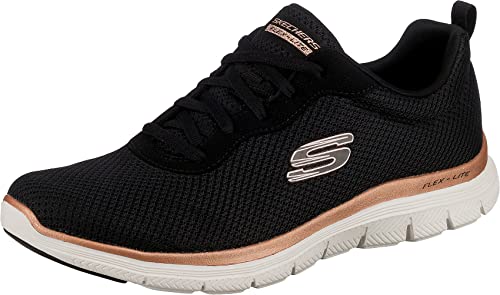 Skechers Flex Appeal 4.0 Brilliant View, Zapatillas Mujer, Black Mesh Rose Gold Trim, 37 EU