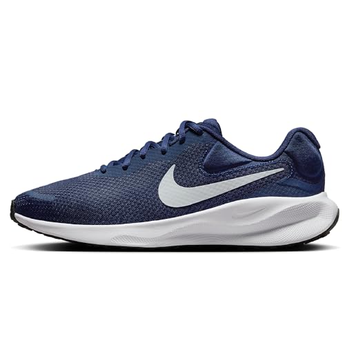 Nike Revolution 7, Zapatillas para Correr Hombre, Hoja Azul Marino Medianoche Platino Puro, 42 EU