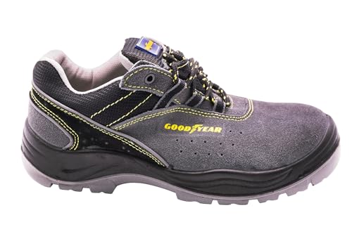 GOODYEAR - G138106C - Zapatos de Seguridad - Piel Serraje Gris - Alta Resistencia - Forro Antibacteriano - Plantilla Extraíble - Talla 42