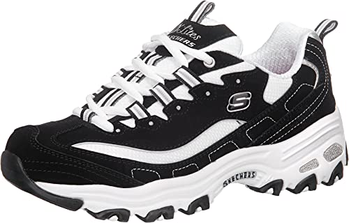 Skechers D'Lites Biggest Fan, Zapatillas Mujer, Multicolor (Black Trubuck/White Mesh/Silver Trim), 41 EU