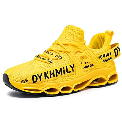 DYKHMILY Zapatos de Seguridad para Hombre Respirable Amortiguación Zapatillas de Seguridad Punta de Acero Cómodo Ligeras Moda Calzado de Seguridad(Amarillo,41EU)