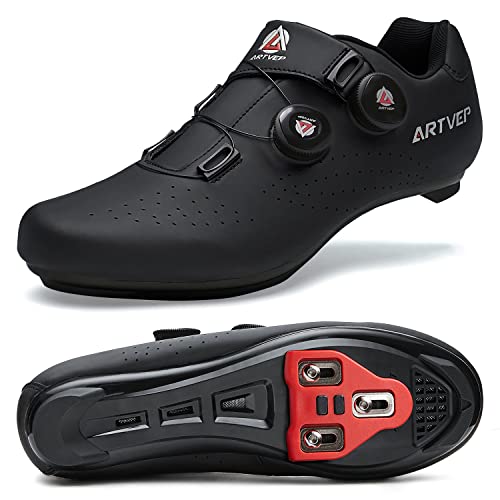 Zapatillas de Ciclismo para Hombre Zapatillas de Bicicleta de Carretera para Mujer compatibles con Look SPD SPD-SL Delta Cleats Zapatillas de Spinning para Interiores Exteriores Toda Negro EU 43