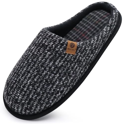 ONCAI Zapatillas de Estar en Casa Hombre Tejer Invierno Cálido Pantuflas Alta Densidad Espuma de Memoria Zapatos Con Antideslizante Suela Negro Tallas 44