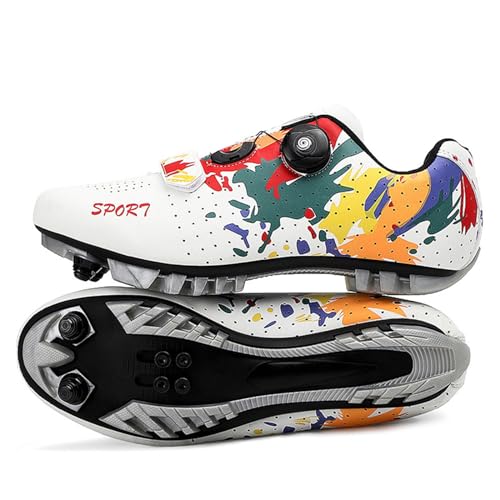 Hixingo Zapatilla de Ciclismo Hombre, Mujer Graffiti Colorido Impresión Zapatos Bicicleta de Montaña Exterior MTB Compatibles con SPD Lock System, Zapatillas de Ciclismo Unisex Adulto