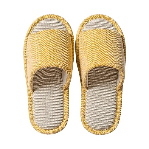 AioTio Zapatillas de Lino Mujer Pantuflas Algodón de Casa Pantuflas Antideslizantes Cuatro Estaciones Suaves Zapatillas(Amarillo,38/39 EU)