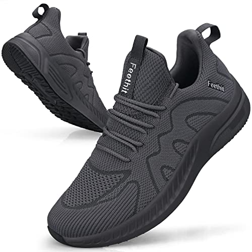 Feethit Zapatillas de Deporte Hombre Correr Jogging Caminar Bambas Gimnasio Fitness Atlético Tenis Trabajo Sneakers Ligeros Transpirables Zapatilla Deportivas Gris Oscuro 42EU