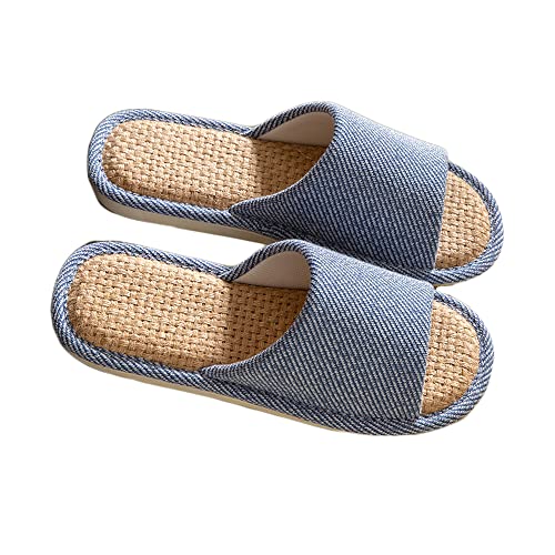 AioTio Zapatilla de Lino Zapatillas Interiores Transpirable y Cómodo Casa Slippers(Azul marino, 44/45 EU)